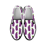 Cartoon Eggplant Pattern Print Black Slip On Shoes