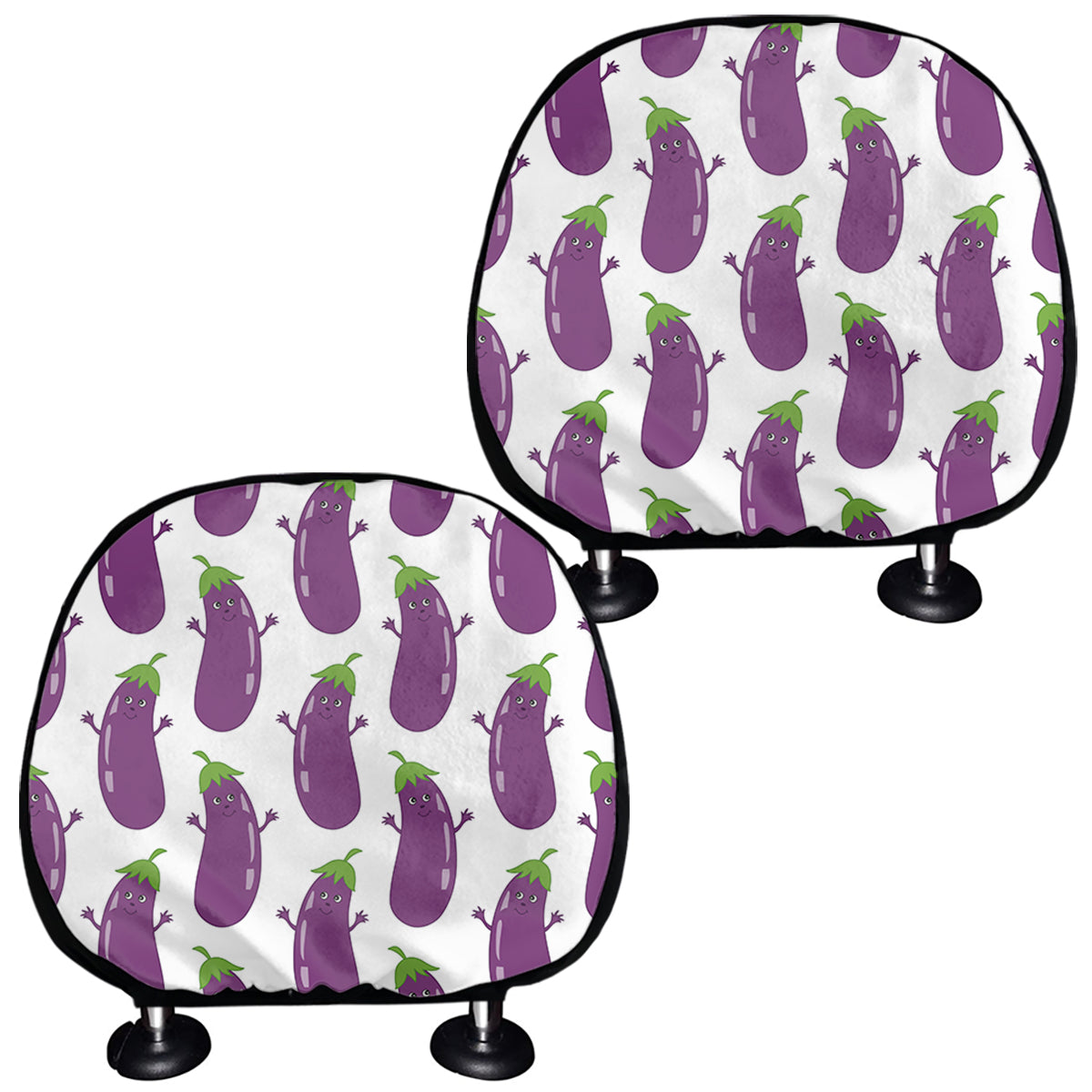 Cartoon Eggplant Pattern Print Car Headrest Covers