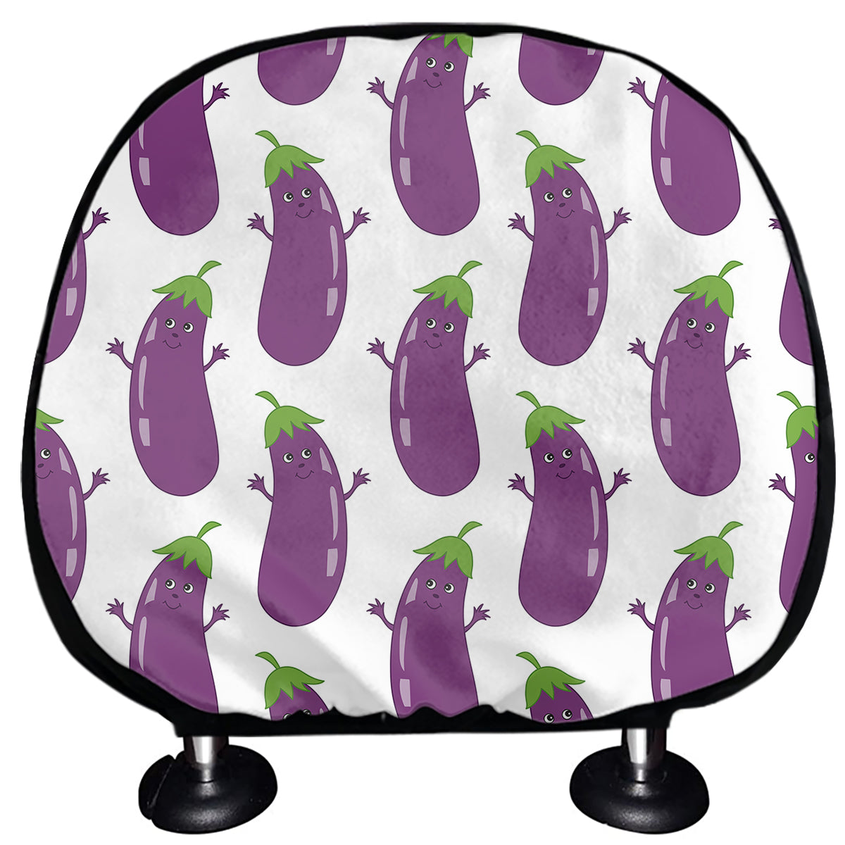 Cartoon Eggplant Pattern Print Car Headrest Covers