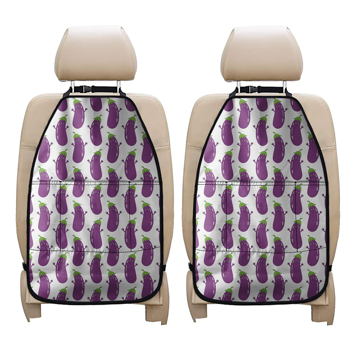 Cartoon Eggplant Pattern Print Car Seat Organizers