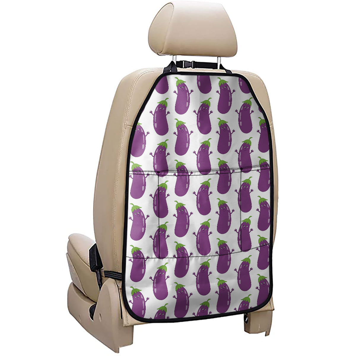 Cartoon Eggplant Pattern Print Car Seat Organizers