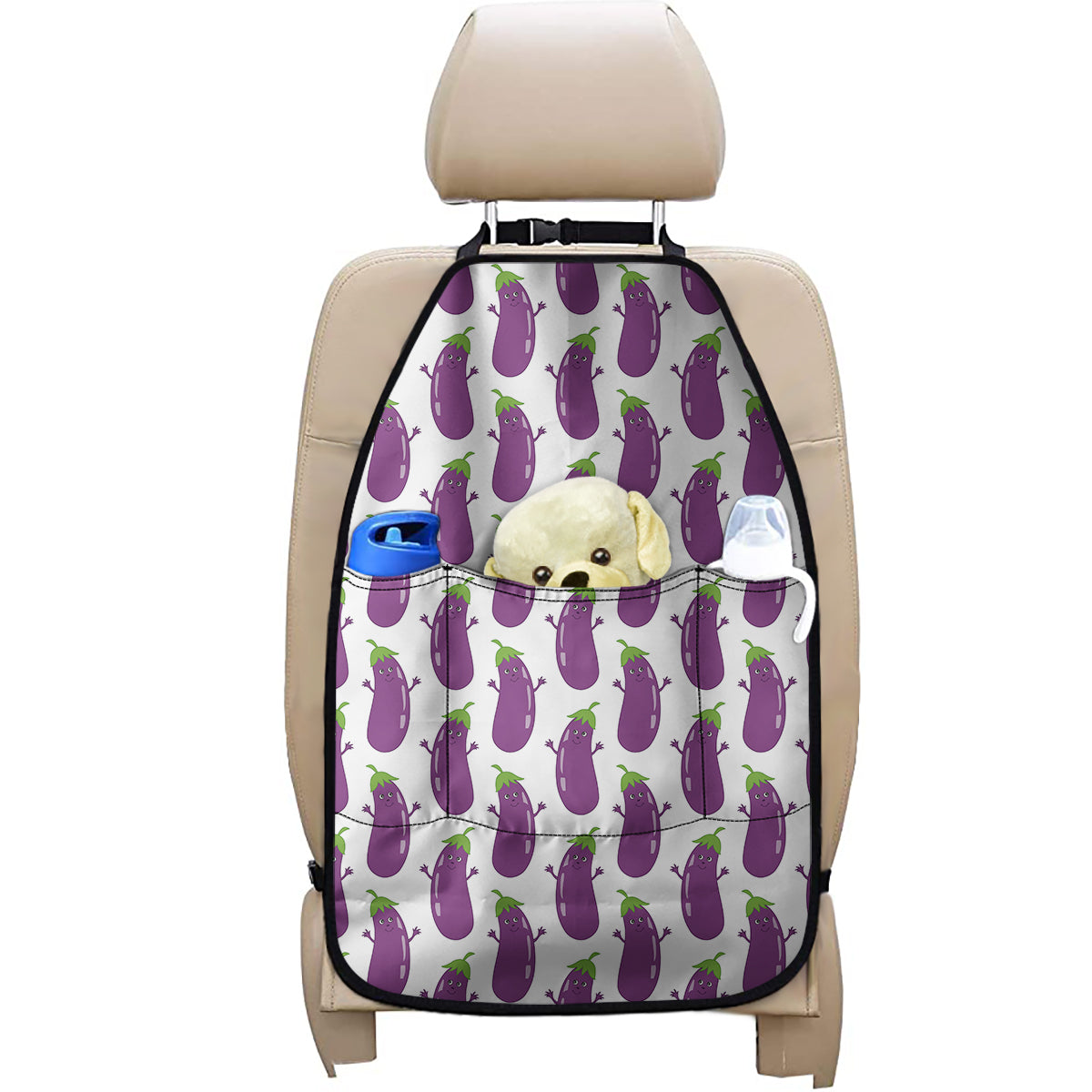 Cartoon Eggplant Pattern Print Car Seat Organizers