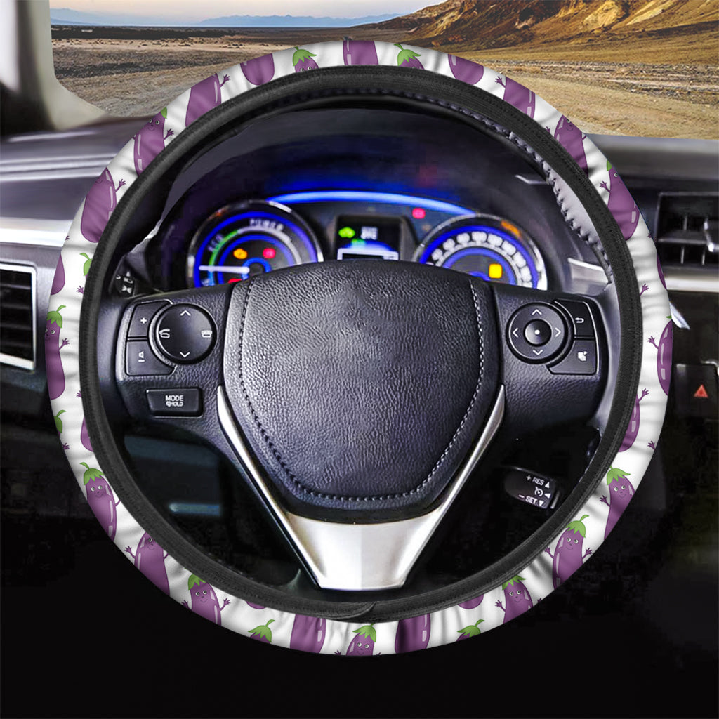 Cartoon Eggplant Pattern Print Car Steering Wheel Cover