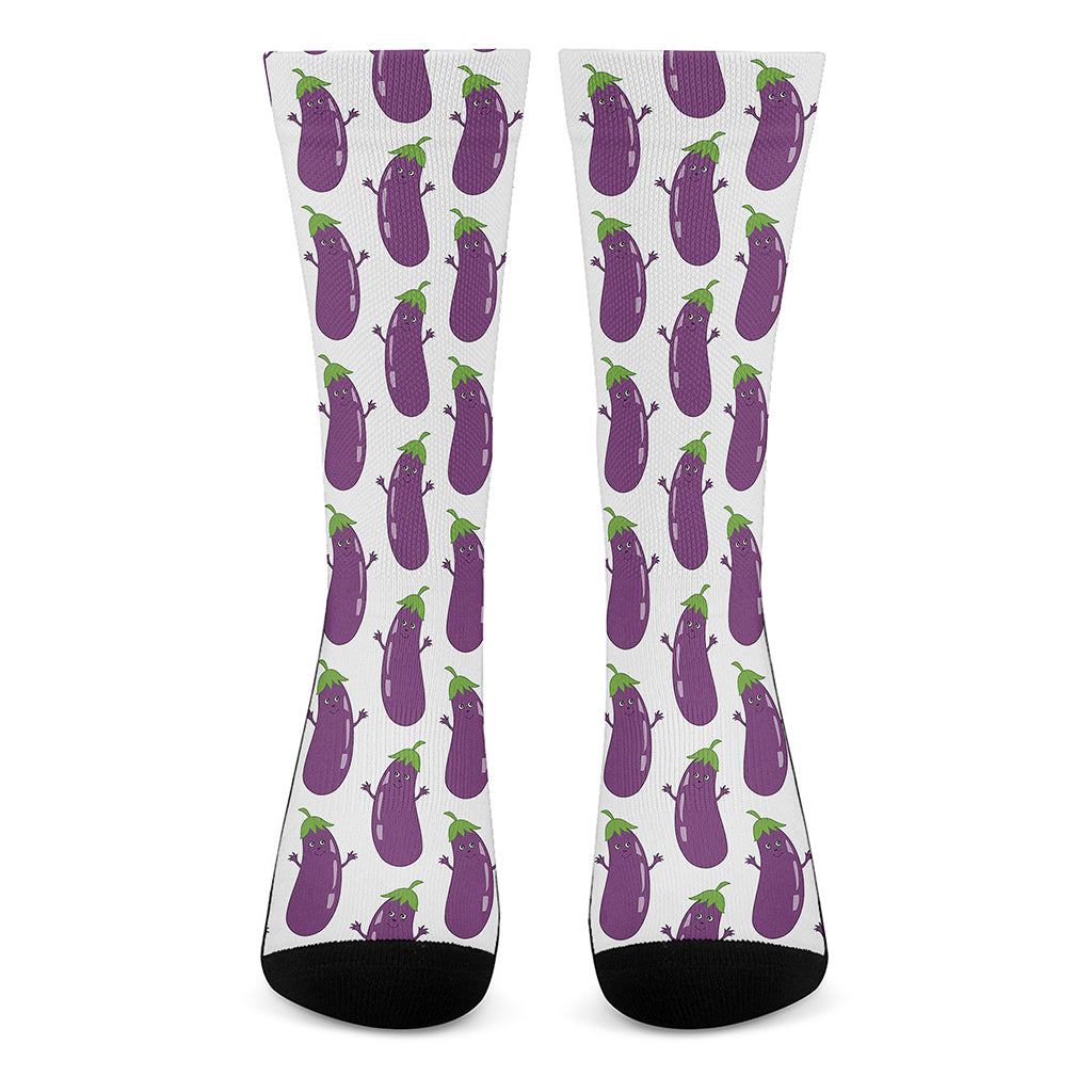 Cartoon Eggplant Pattern Print Crew Socks