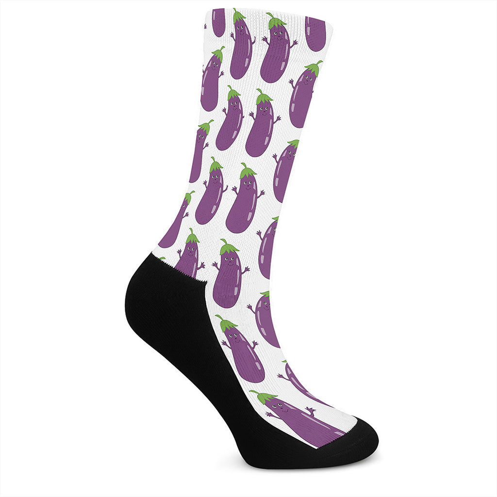 Cartoon Eggplant Pattern Print Crew Socks