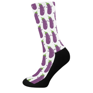 Cartoon Eggplant Pattern Print Crew Socks