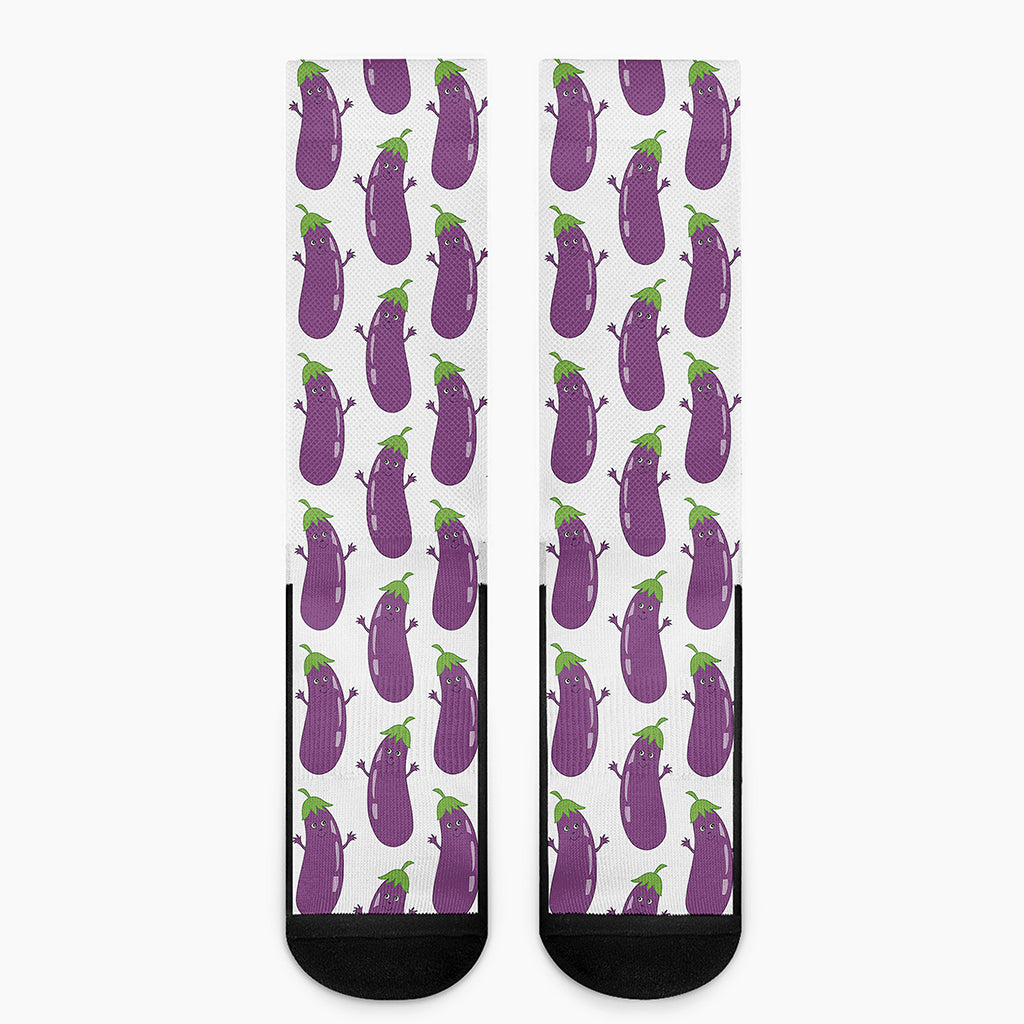 Cartoon Eggplant Pattern Print Crew Socks