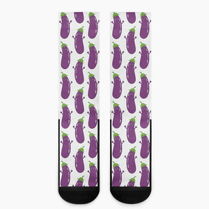 Cartoon Eggplant Pattern Print Crew Socks