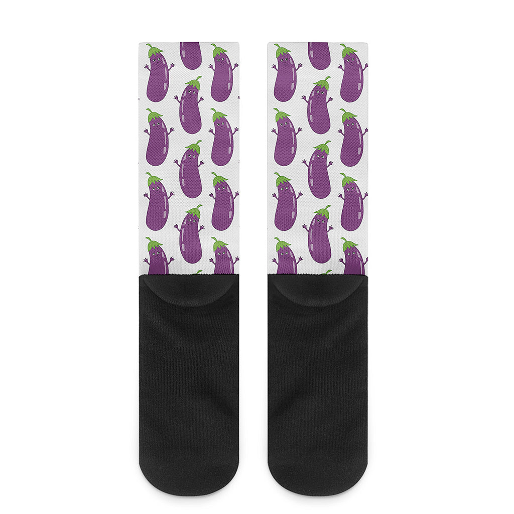 Cartoon Eggplant Pattern Print Crew Socks