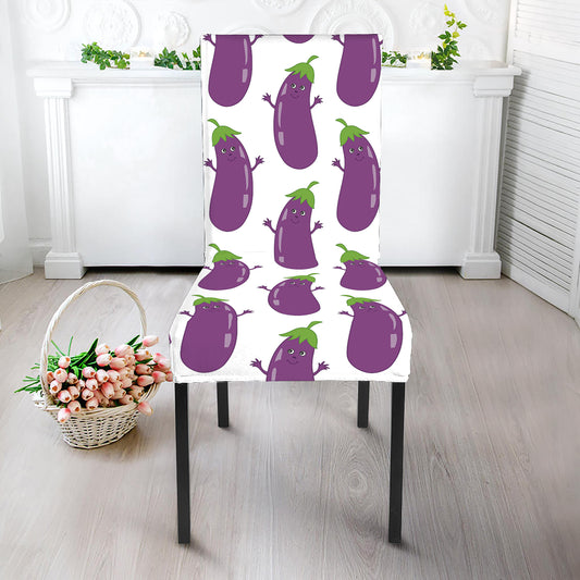 Cartoon Eggplant Pattern Print Dining Chair Slipcover