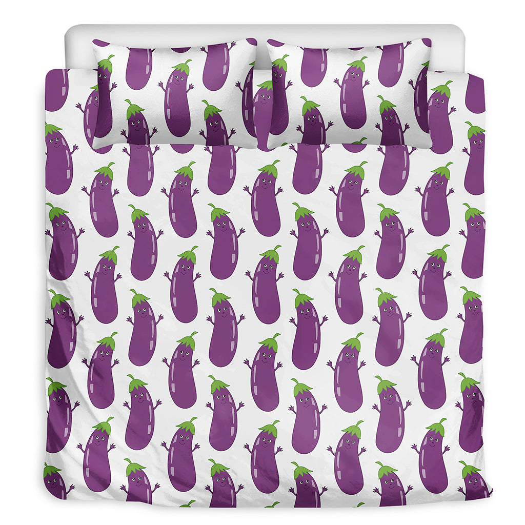 Cartoon Eggplant Pattern Print Duvet Cover Bedding Set