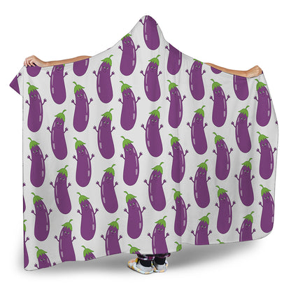 Cartoon Eggplant Pattern Print Hooded Blanket