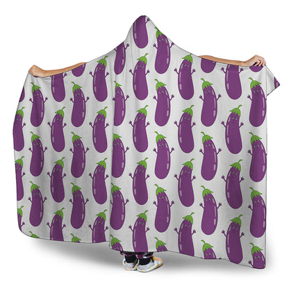 Cartoon Eggplant Pattern Print Hooded Blanket