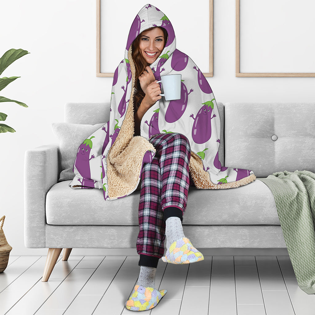 Cartoon Eggplant Pattern Print Hooded Blanket