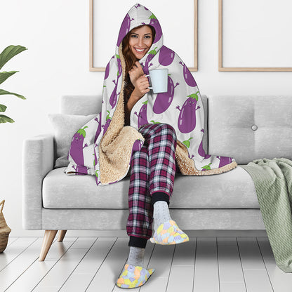 Cartoon Eggplant Pattern Print Hooded Blanket