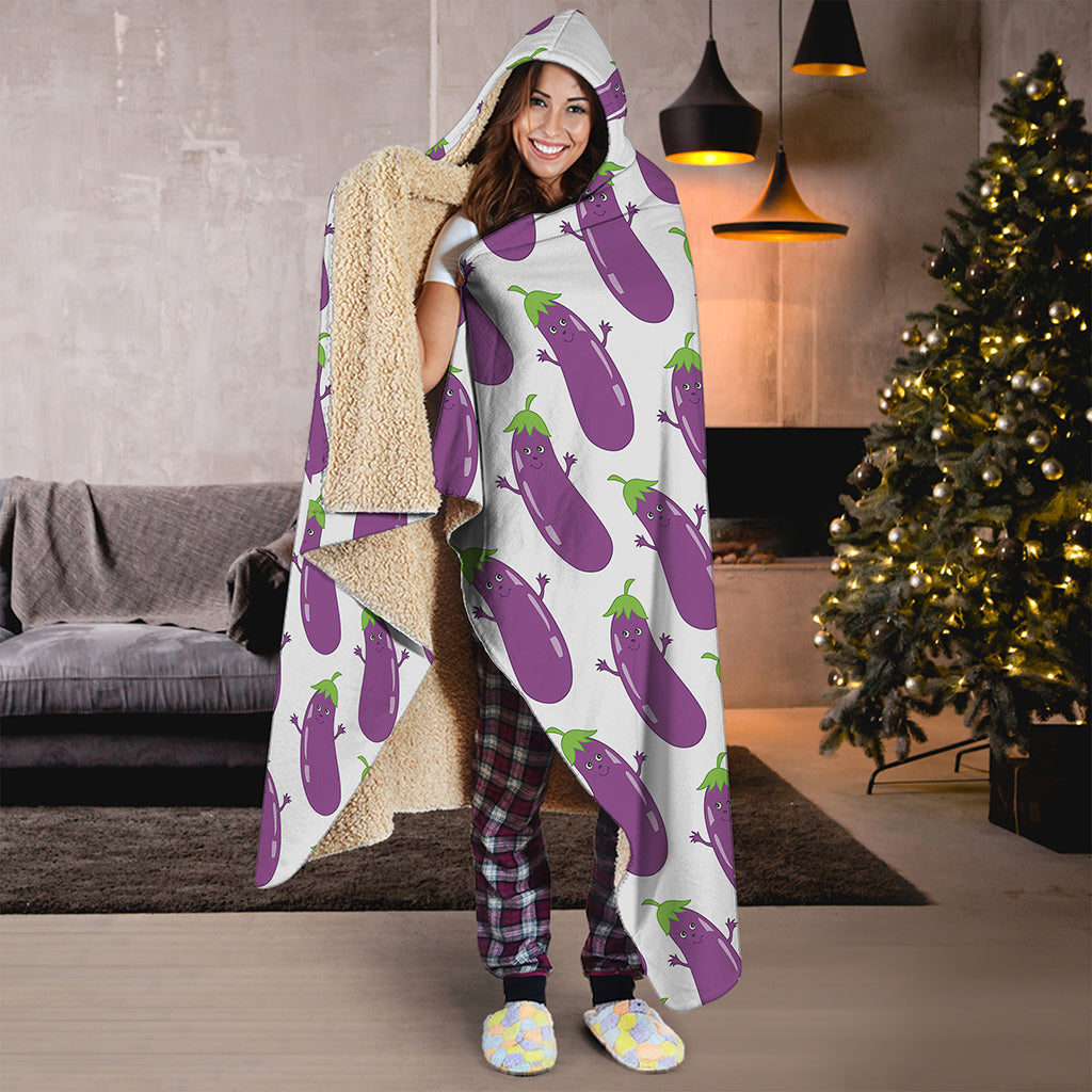 Cartoon Eggplant Pattern Print Hooded Blanket