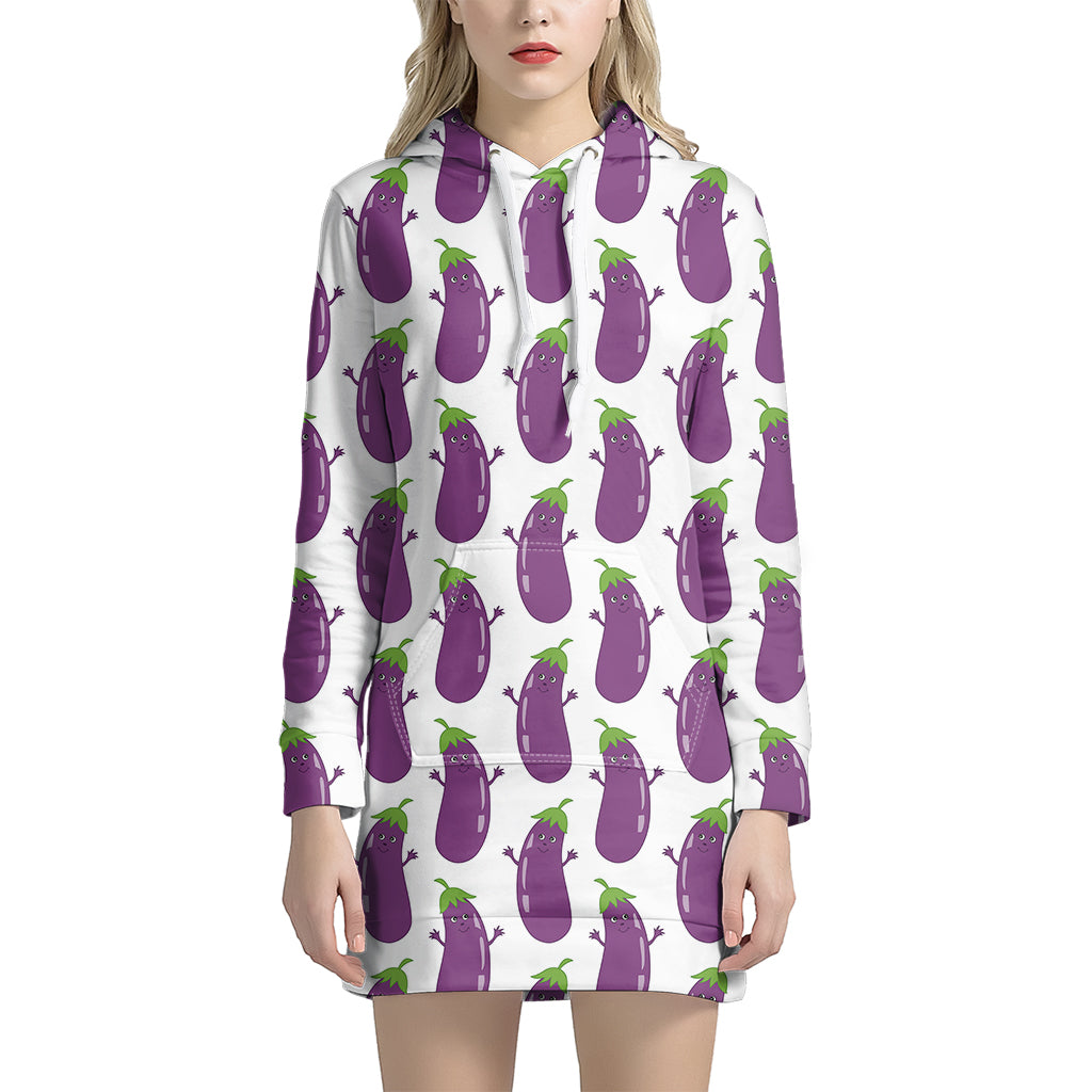 Cartoon Eggplant Pattern Print Hoodie Dress