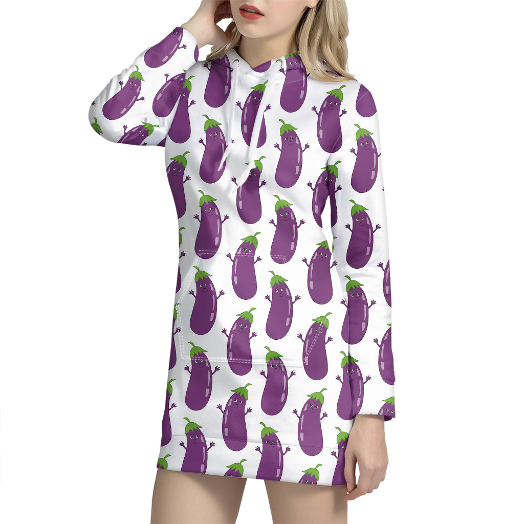 Cartoon Eggplant Pattern Print Hoodie Dress