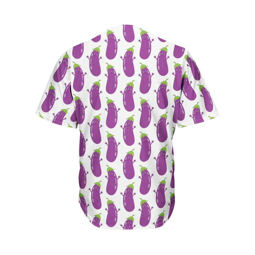 Cartoon Eggplant Pattern Print Men's Baseball Jersey