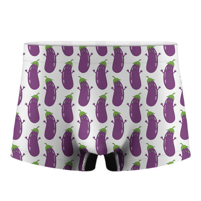 Cartoon Eggplant Pattern Print Men's Boxer Briefs