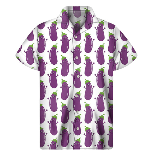 Cartoon Eggplant Pattern Print Men's Short Sleeve Shirt