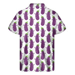 Cartoon Eggplant Pattern Print Men's Short Sleeve Shirt