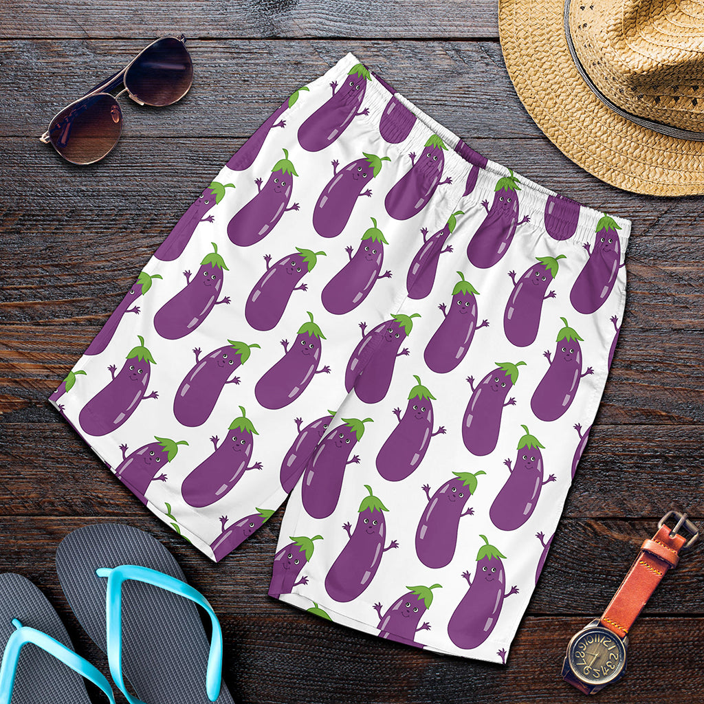 Cartoon Eggplant Pattern Print Men's Shorts