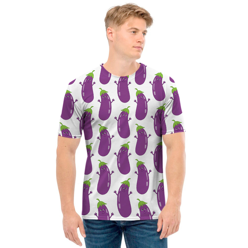 Cartoon Eggplant Pattern Print Men's T-Shirt