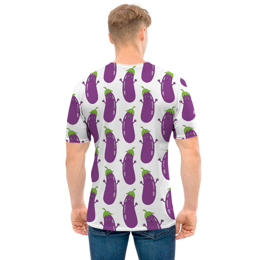 Cartoon Eggplant Pattern Print Men's T-Shirt