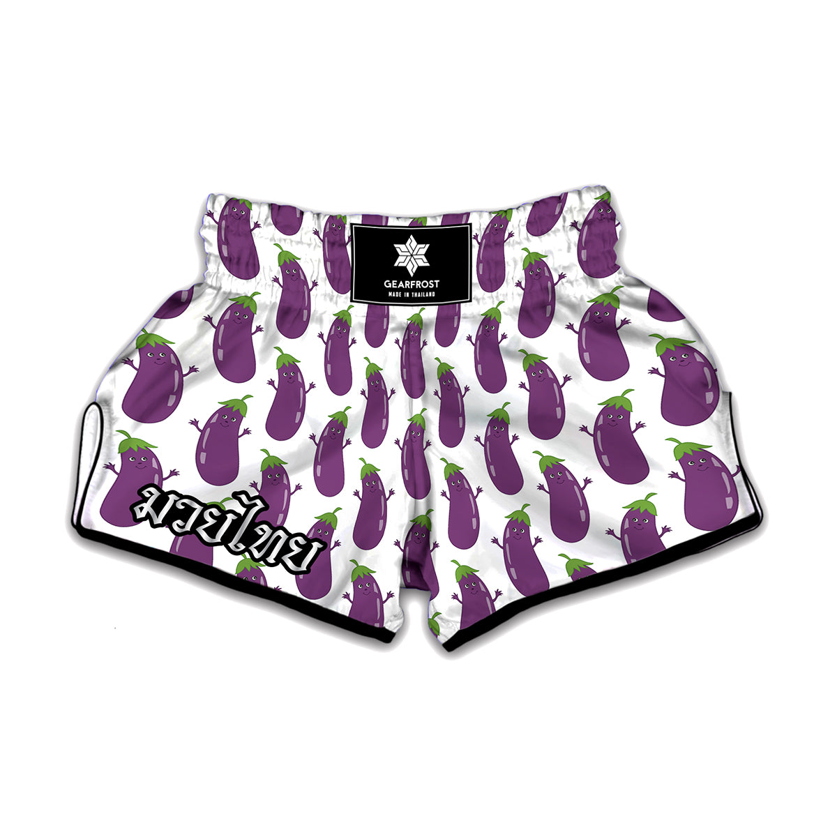 Cartoon Eggplant Pattern Print Muay Thai Boxing Shorts