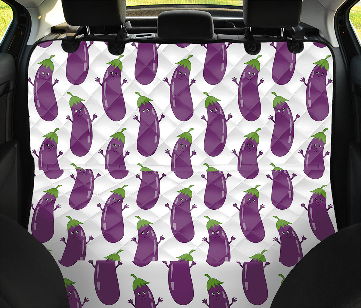 Cartoon Eggplant Pattern Print Pet Car Back Seat Cover