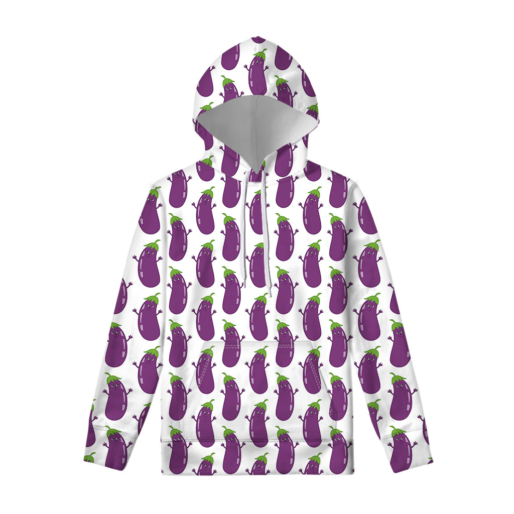 Cartoon Eggplant Pattern Print Pullover Hoodie