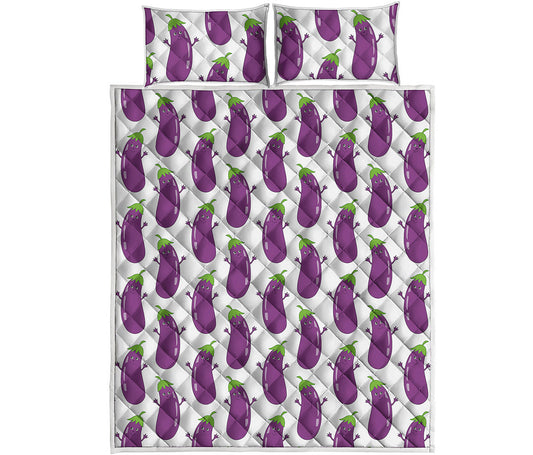 Cartoon Eggplant Pattern Print Quilt Bed Set