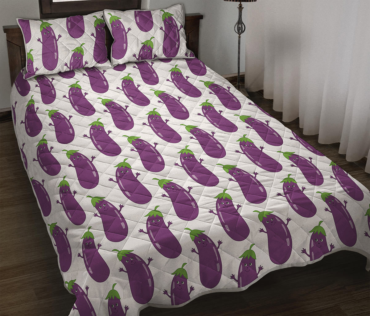 Cartoon Eggplant Pattern Print Quilt Bed Set