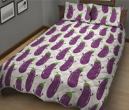Cartoon Eggplant Pattern Print Quilt Bed Set