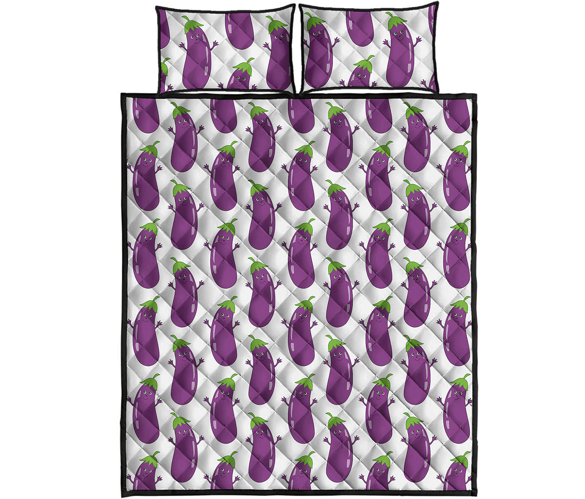 Cartoon Eggplant Pattern Print Quilt Bed Set