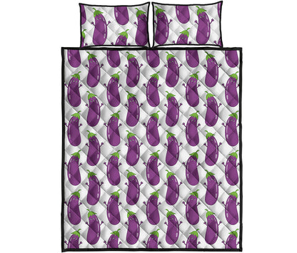 Cartoon Eggplant Pattern Print Quilt Bed Set