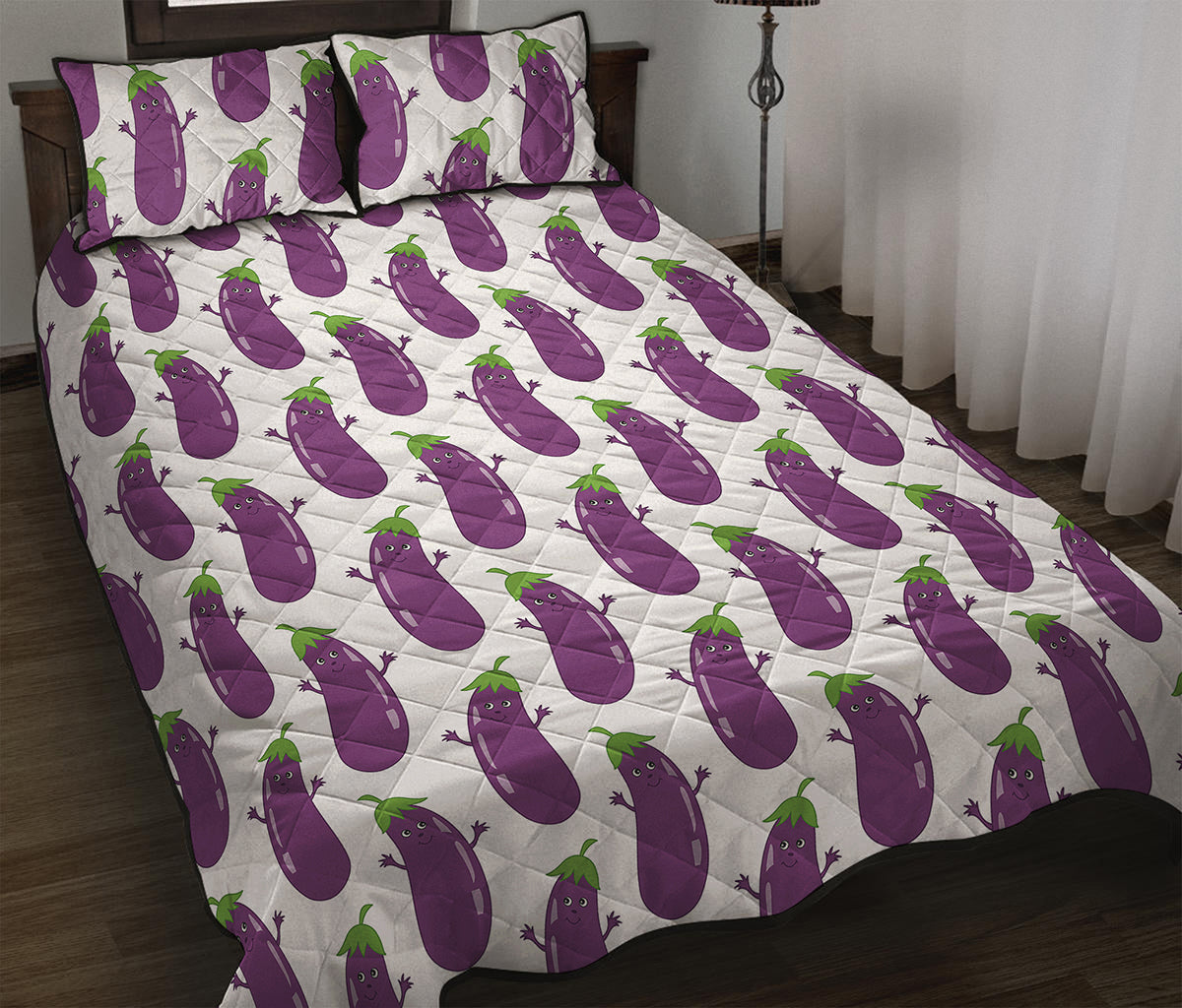 Cartoon Eggplant Pattern Print Quilt Bed Set