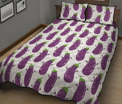 Cartoon Eggplant Pattern Print Quilt Bed Set