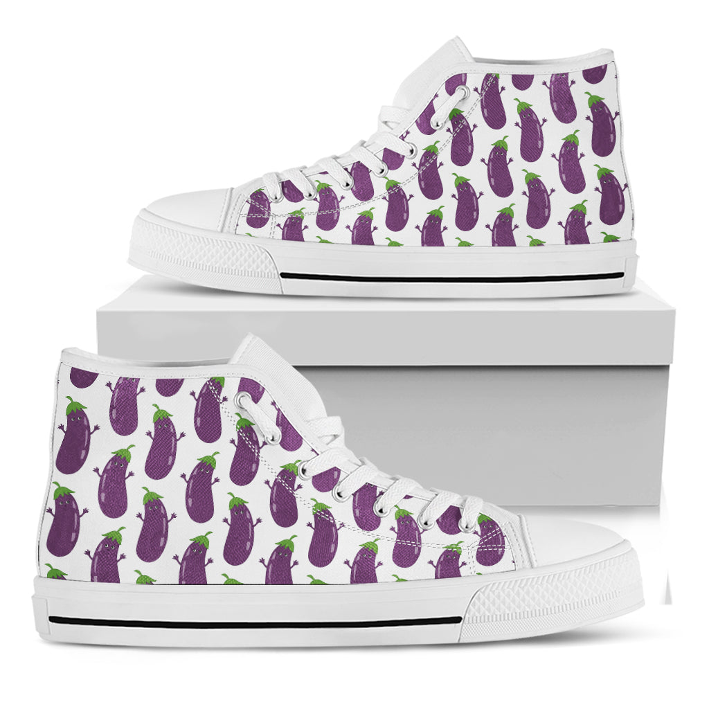 Cartoon Eggplant Pattern Print White High Top Shoes