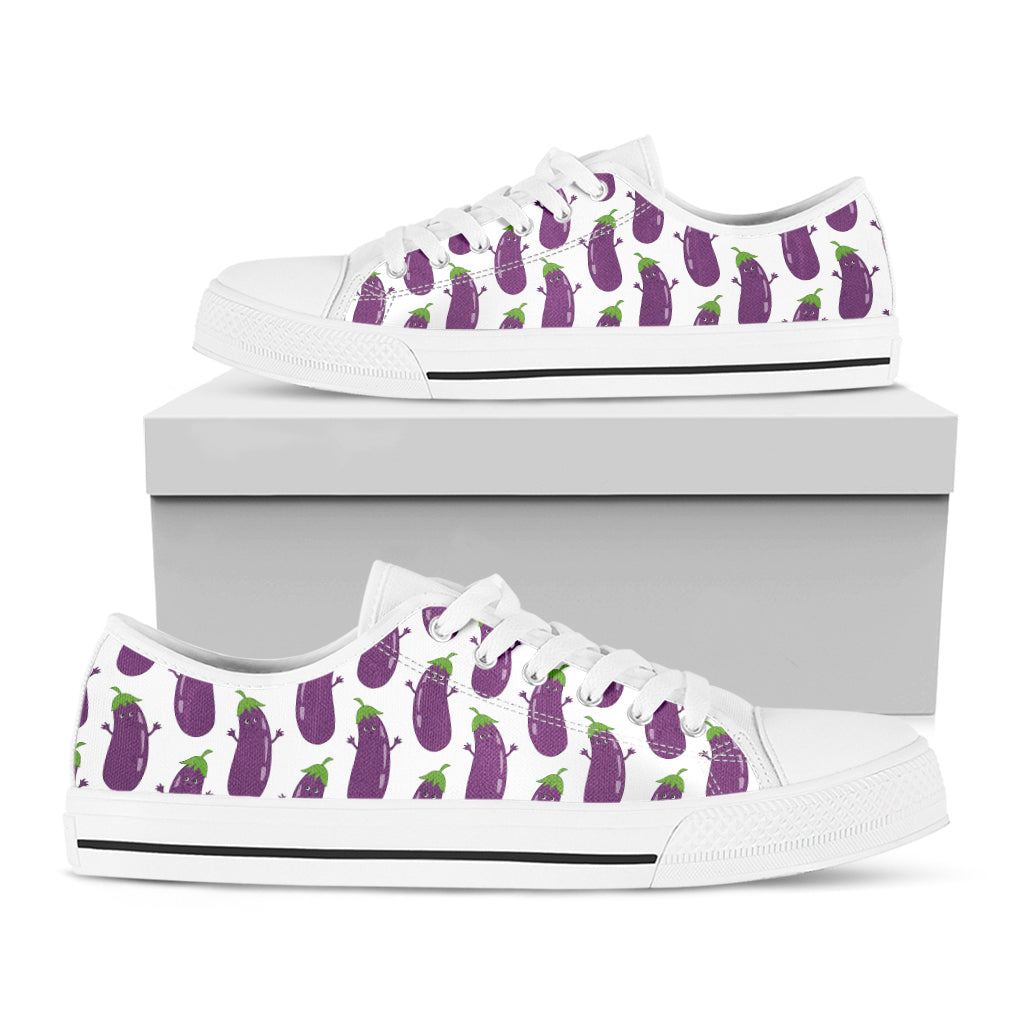 Cartoon Eggplant Pattern Print White Low Top Shoes