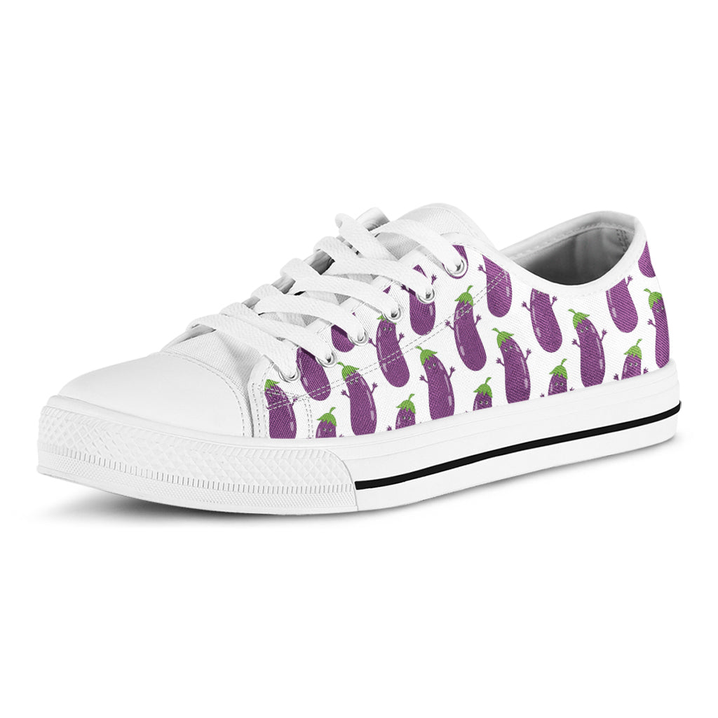 Cartoon Eggplant Pattern Print White Low Top Shoes