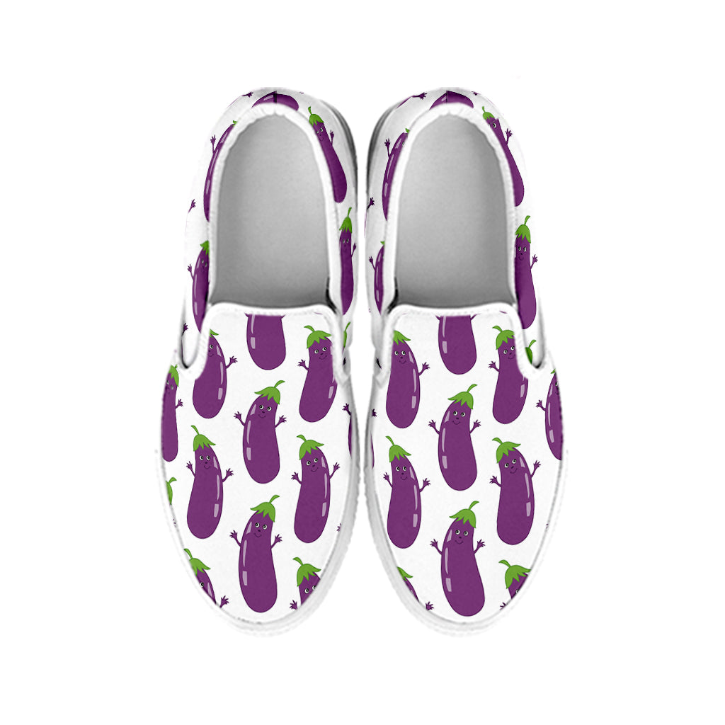 Cartoon Eggplant Pattern Print White Slip On Shoes