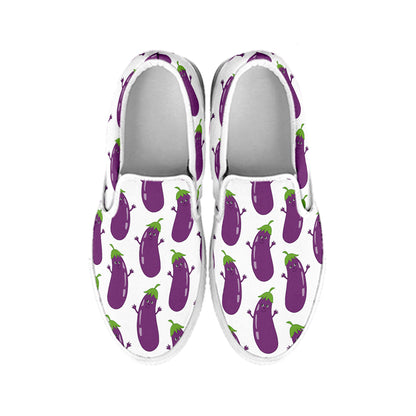 Cartoon Eggplant Pattern Print White Slip On Shoes