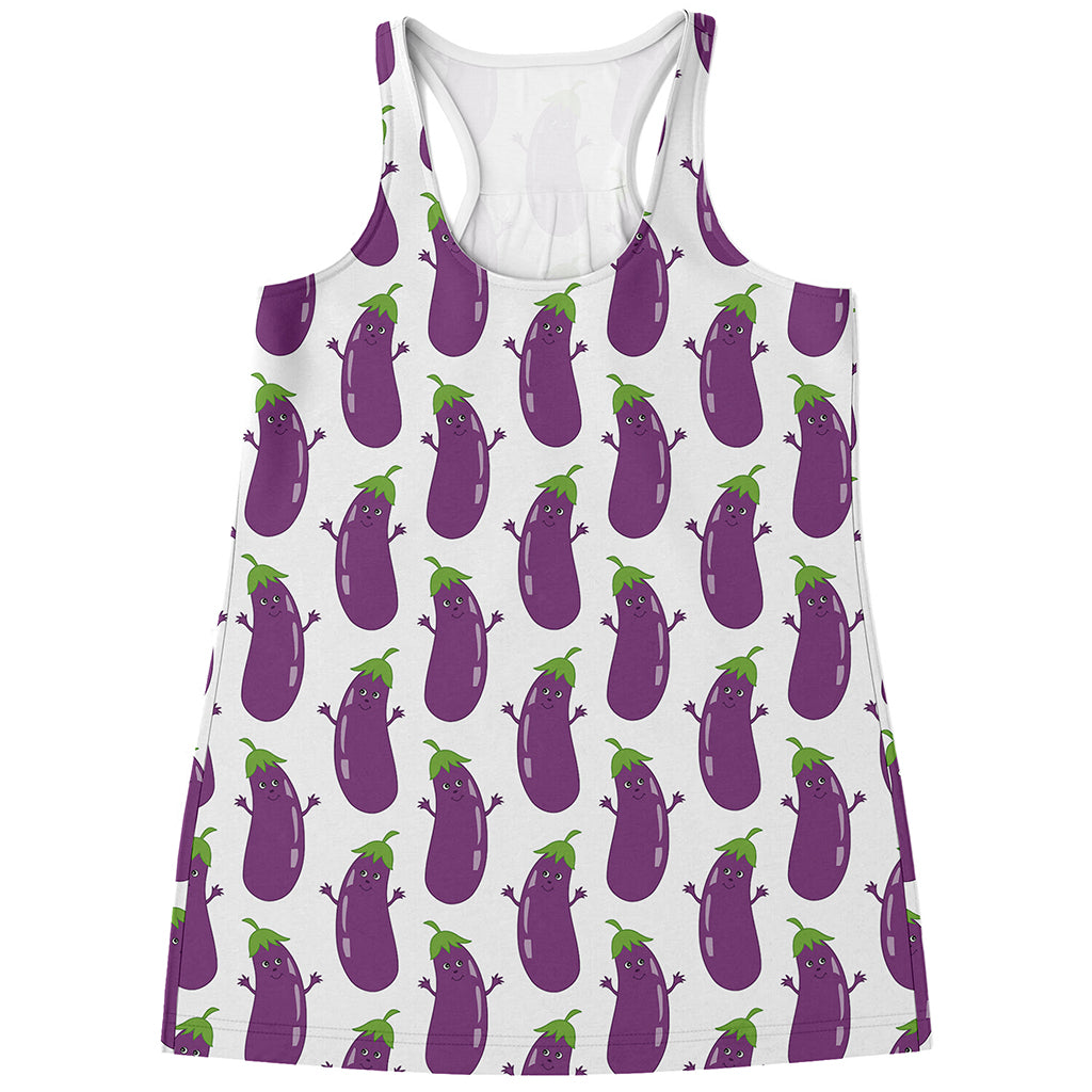 Cartoon Eggplant Pattern Print Women's Racerback Tank Top