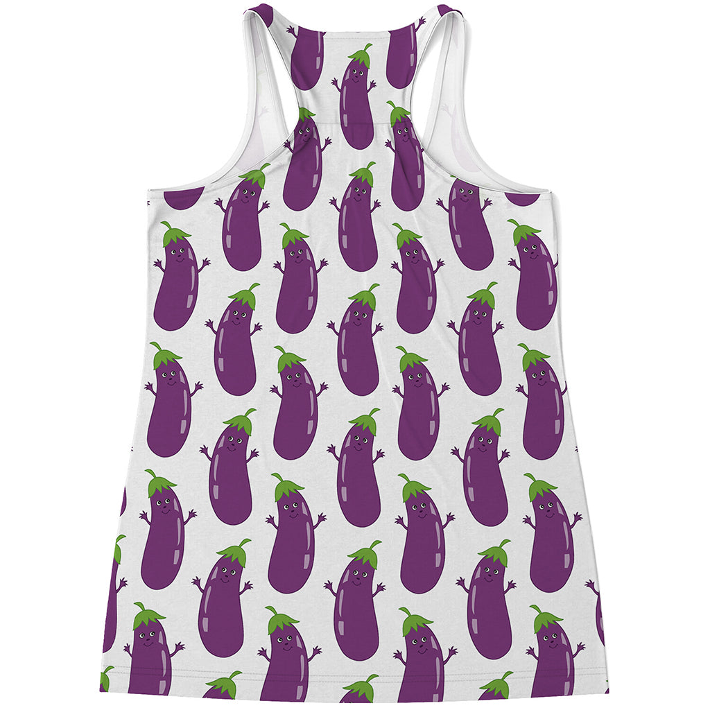 Cartoon Eggplant Pattern Print Women's Racerback Tank Top
