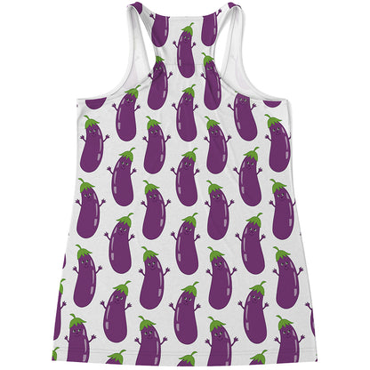 Cartoon Eggplant Pattern Print Women's Racerback Tank Top
