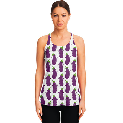 Cartoon Eggplant Pattern Print Women's Racerback Tank Top