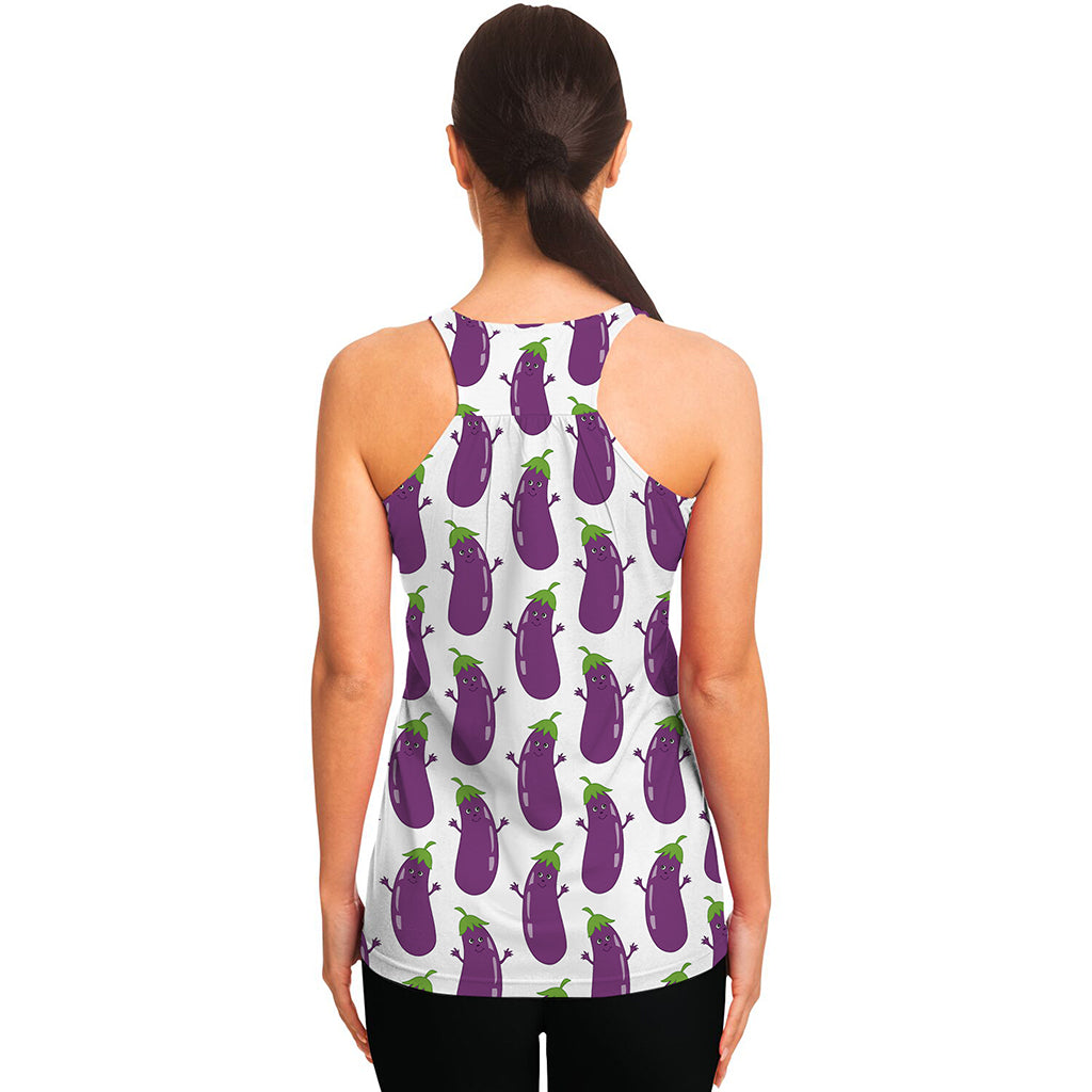 Cartoon Eggplant Pattern Print Women's Racerback Tank Top