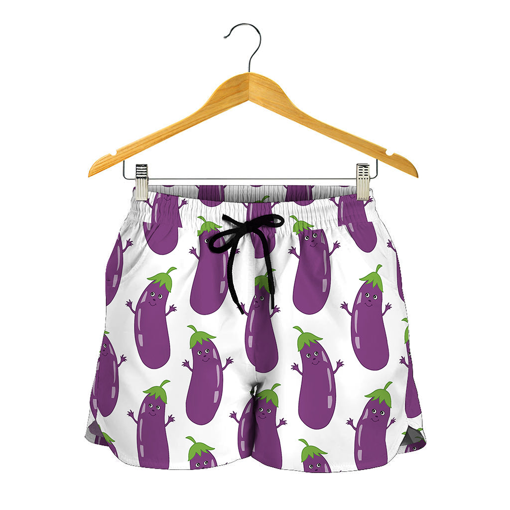 Cartoon Eggplant Pattern Print Women's Shorts